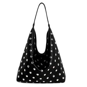 Black Studded hobo large Bag grommets studs silver slouchy bag